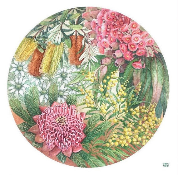 Mixed Native Flowers Circular Art Print by Debra Meier Art