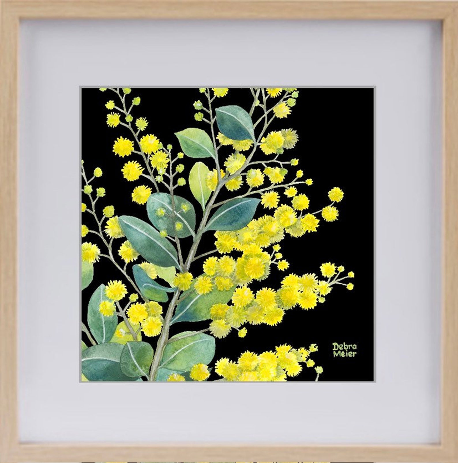 Square Wattle Sprig Art Print Wattle Wall Art Australian Etsy