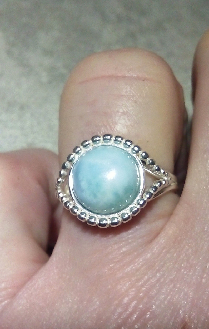 silver beaded design ring ladies larimar jewellery gift. stunning colour Solid Sterling silver Larimar ring