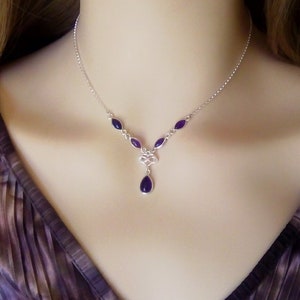 Purple Amethyst necklace, solid Sterling Silver, Celtic  infinity heart design, celtic knot Amethyst choker necklace.