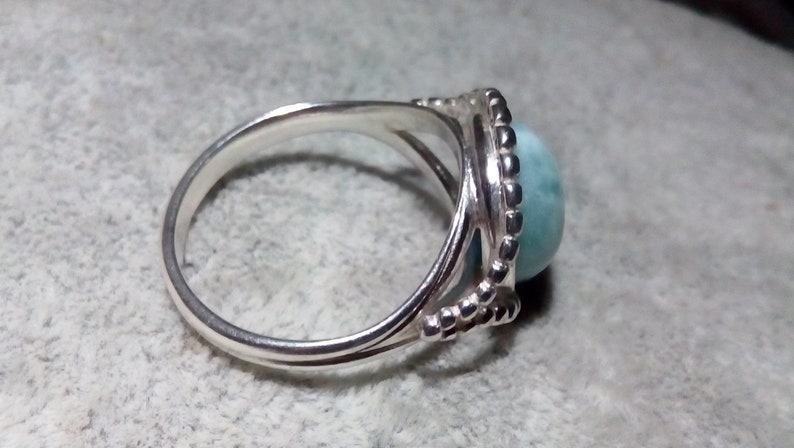 silver beaded design ring ladies larimar jewellery gift. stunning colour Solid Sterling silver Larimar ring