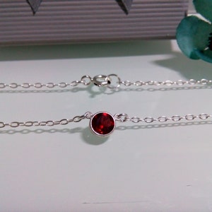 Solitaire Garnet necklace, Sterling silver, January Birthstone, Gemstone layering necklace, silver red gemstone chain.