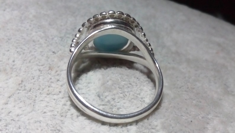 silver beaded design ring ladies larimar jewellery gift. stunning colour Solid Sterling silver Larimar ring