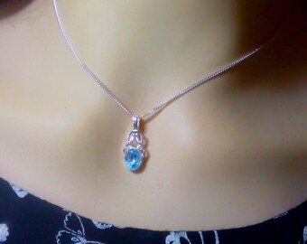 Stunning Swiss Blue Topaz necklace made in 925 Sterling Silver, December Birthstone.