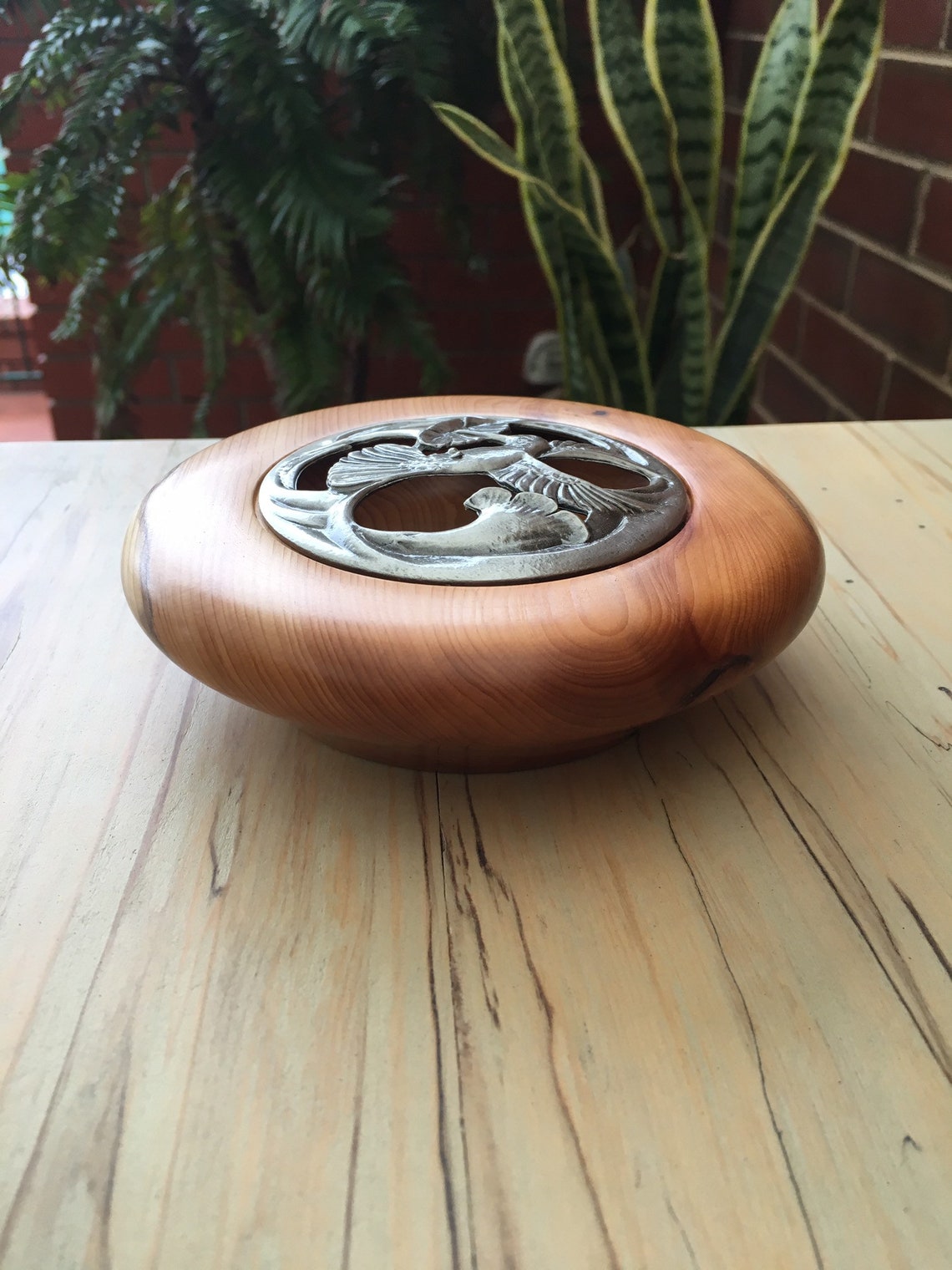 Pot Pourri Bowl English Yew Hummingbird Pewter Lid Etsy UK