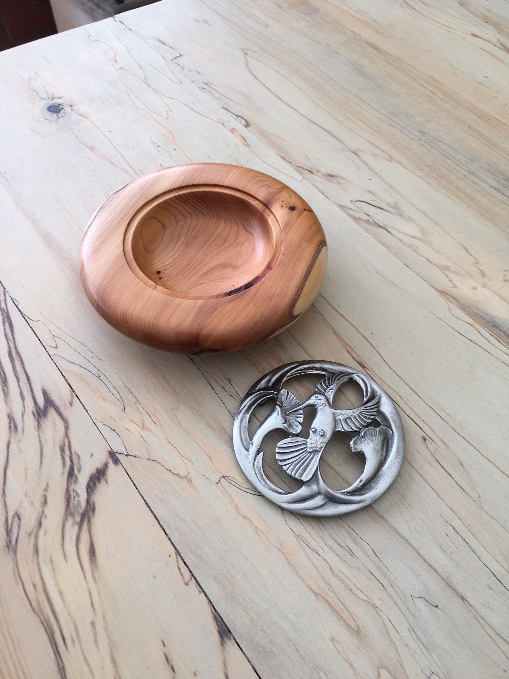 Pot Pourri Bowl English Yew Hummingbird Pewter Lid Etsy UK