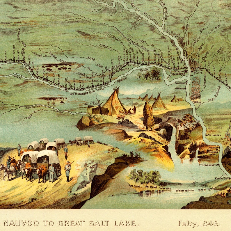 Route Map Of The Mormon Pioneers From Nauvoo to the Great Salt  Etsy