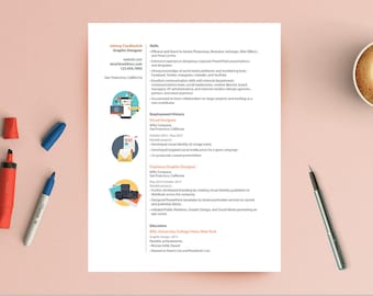 Modern Professional Resume CV Template - InDesign - Easy to Customize - Icons Included - Great for Graphic Designers - Immediate Download