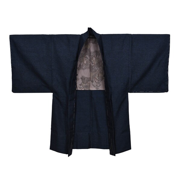 Japanese Men's Blue Haori Jacket -with teahouse design on lining