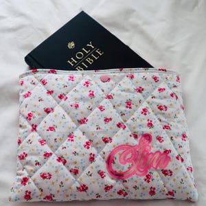 Handmade Quilted Bible Cover - Personalised and Stylish For Women | Floral Bible Sleeve With Chic Bow -Perfect Christian Gift For Her