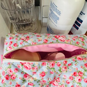 Handmade Quilted Floral Makeup Bag: Cotton Toiletry Travel Organizer