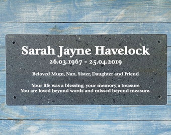 Engraved Corian Memorial Plaque, Weatherproof Graveside Marker