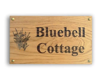 Wooden Rectangle Solid Oak Handmade Engraved Wood House Sign, 6 Sizes, Picture Available