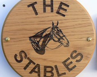 Wooden Round Solid Oak Handmade Engraved Wood House Sign, 2 Sizes, Picture Available
