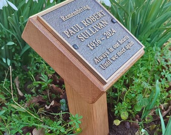 Engraved Bronze and Oak Memorial, Pet Plaque, Tree Stake, Garden Tribute
