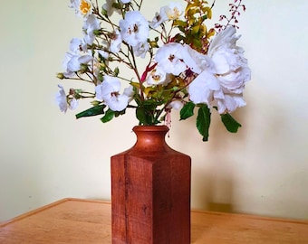 Engraved Solid Oak Memorial Vase, Rustic Pet/Garden Grave Marker