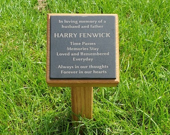 Wooden Memorial Post & Plaque With Engraved Slate Front, For Pets, Tree Planting, Commemorative Plaques, Garden Memorials, Natural Burials