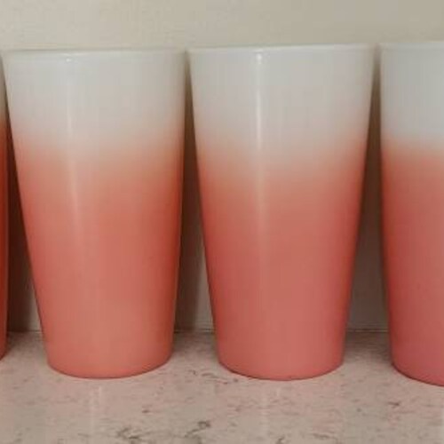 Set Of Six 1950s Hazel Atlas Flamingo Pink Ombre shops Glasses