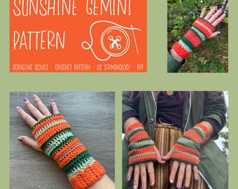 Coraline Inspired Fingerless Gloves - Crochet PATTERN - US Terminology - PDF
