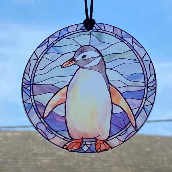 Penguin Stained glass style decoration. Christmas gift, penguin lover gift, for mum, present for sister