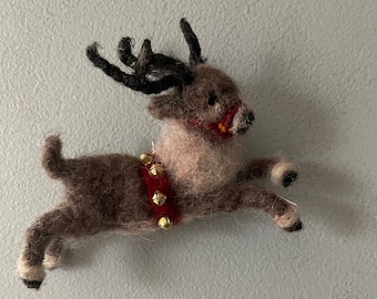 Needle felted reindeer ornament