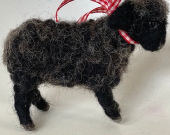 Black sheep wool needle felted