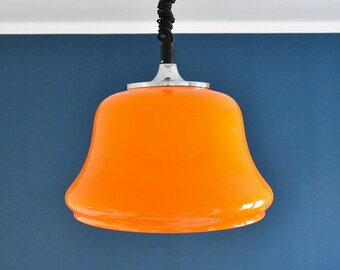 Vintage Orange Opaline Glass Pendant Light - Mid Century Modern 1970s