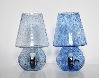 Vintage Murano style Mushroom Lamp / Clear Blue Murano Glass Lamp / Handmade Italian Glass Lamp / 70s Mushroom Table Lamp