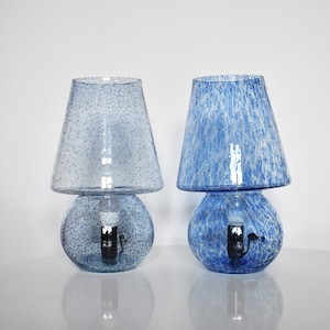 Vintage Murano style Mushroom Lamp / Clear Blue Murano Glass Lamp / Handmade Italian Glass Lamp / 70s Mushroom Table Lamp