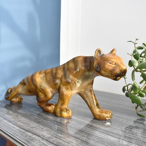 Vintage Ceramic Tiger / Large Vintage Tiger Figure / Tiger Sculpture / Hand Painted Tiger / Collectible Fine Art Ceramic /  1970s
