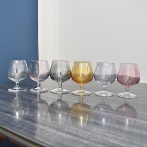 Vintage Harlequin Brandy Glasses: Iridescent French Cognac Glassware, Set of 6