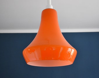 Vintage Orange Opaline Glass Pendant Light - Mid Century Modern 1970s