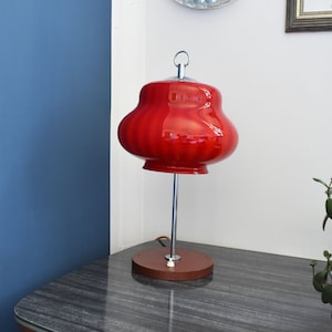 Vintage Red Table Lamp / Red Cased Glass Lamp / Chrome and Glass / Made in Yugoslavia / Large Desk Lamp / Accent Lamp / 70s Design