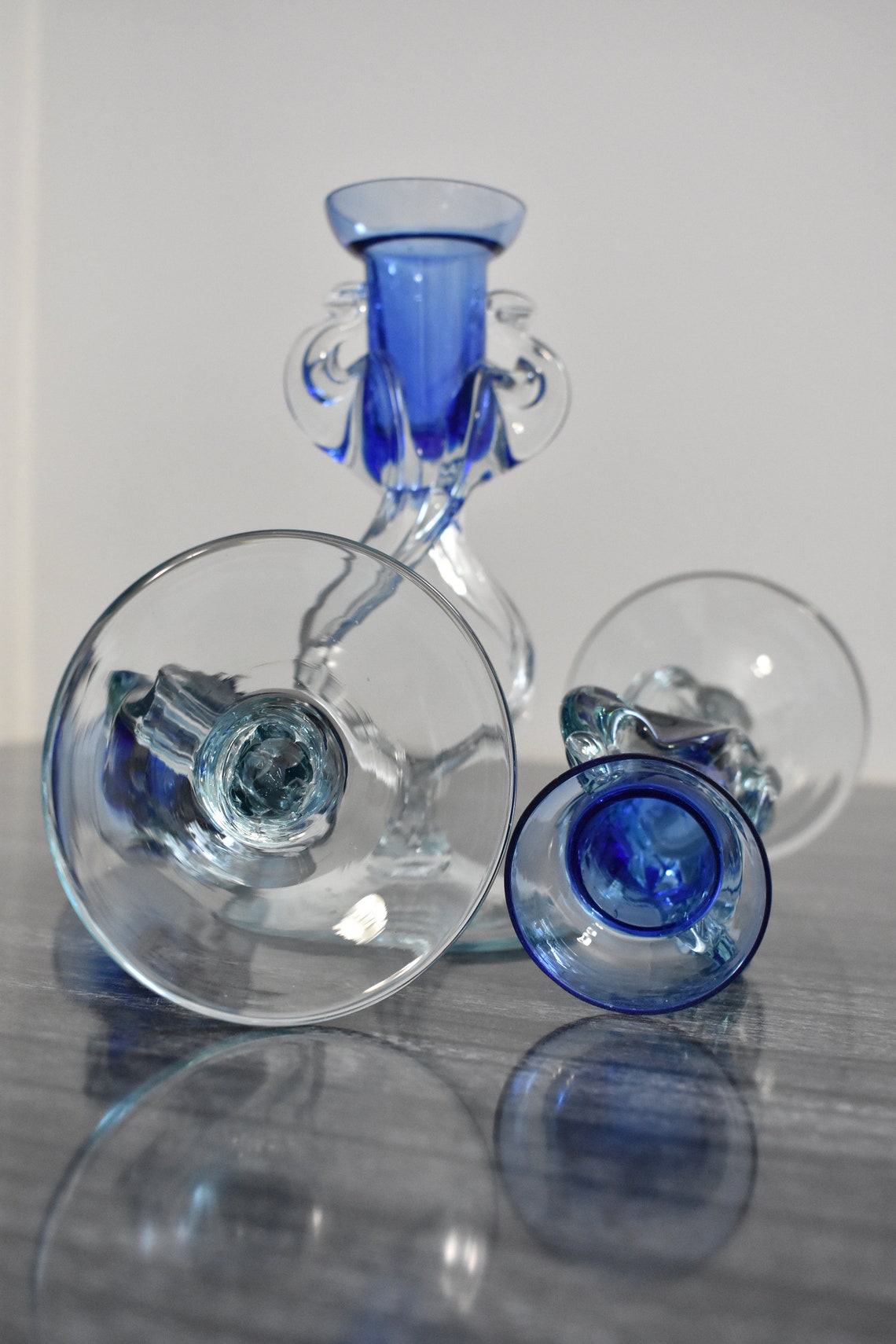 Set of Three Blown Glass Candle Holders / Jozefina Krosno / Etsy