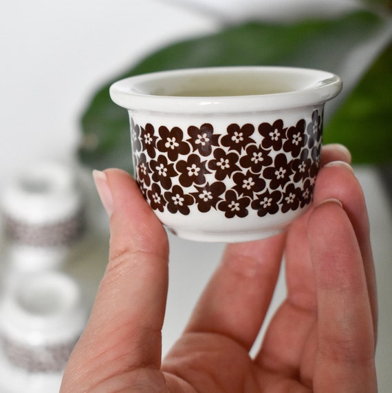 Arabia Finland Faenza Egg Cups - Set of 5 Brown Floral 70s Vintage 