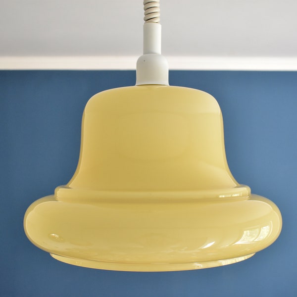 Space Age Cased Glass Pendant Light Made in the 70s / Opal Glass Ceiling Light / Vanilla Yellow / Made in Yugoslavia