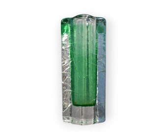 Vintage Schott Zwiesel Solifleur Vase/ Green Block Vase / Designer Glass Vase / Single Flower Vase / Mid Century Glass / Ice Glass
