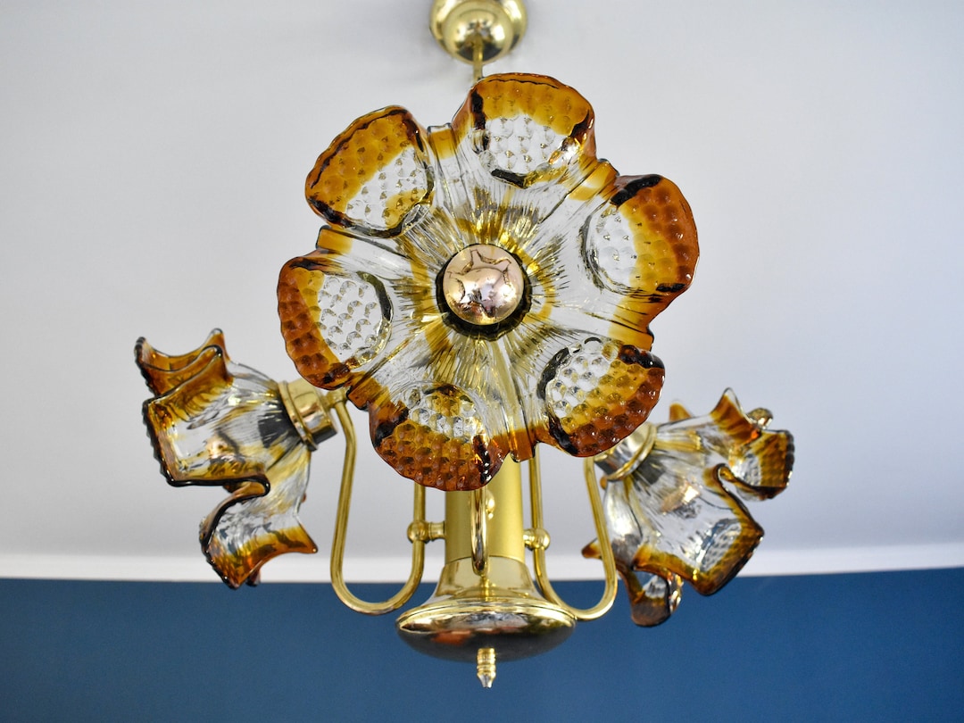 Vintage Mazzega Murano Flower Glass Chandelier Made in Italy Etsy UK
