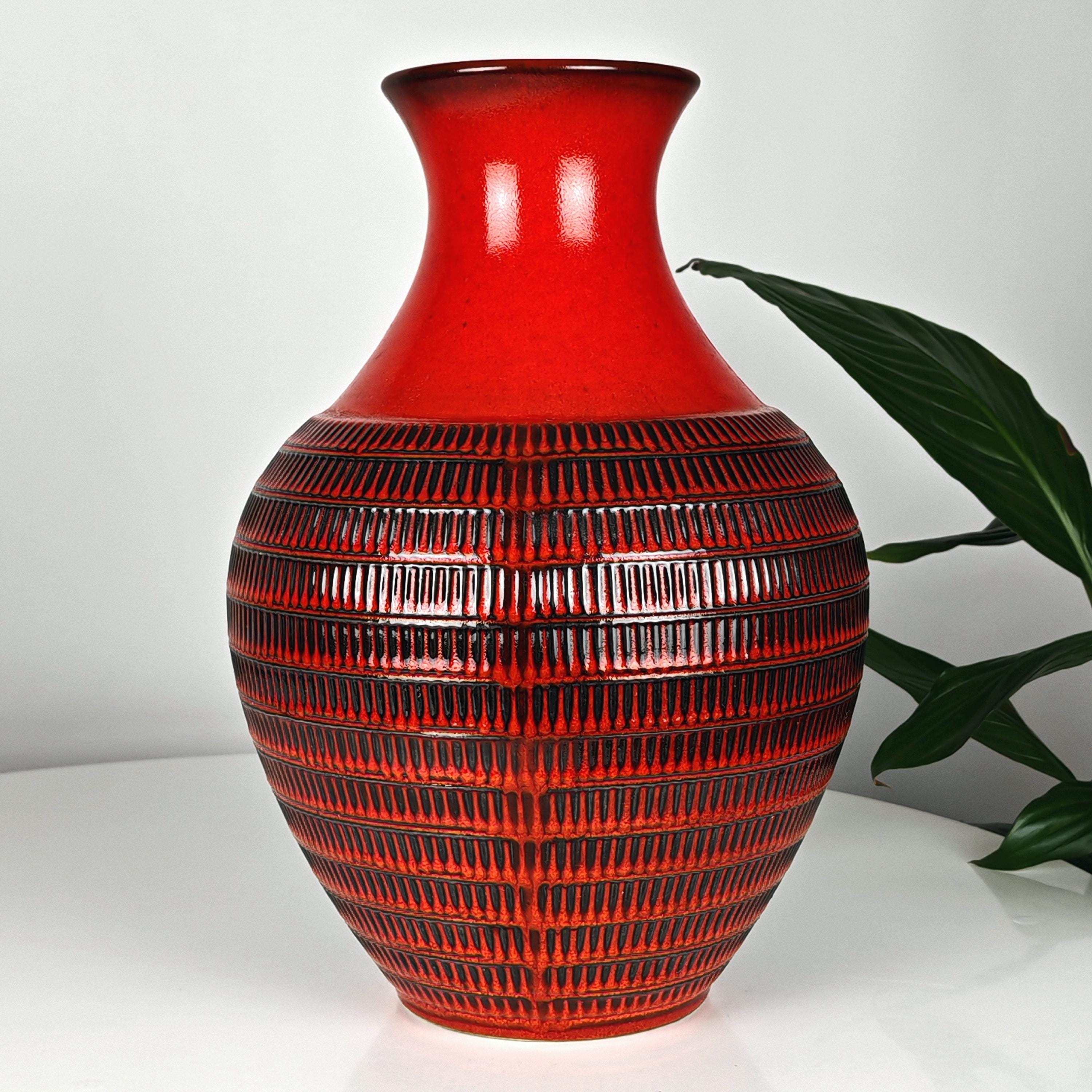 Vtg Jasba Ceramic Handled Vase N 608 13 36 / Red Fat Lava