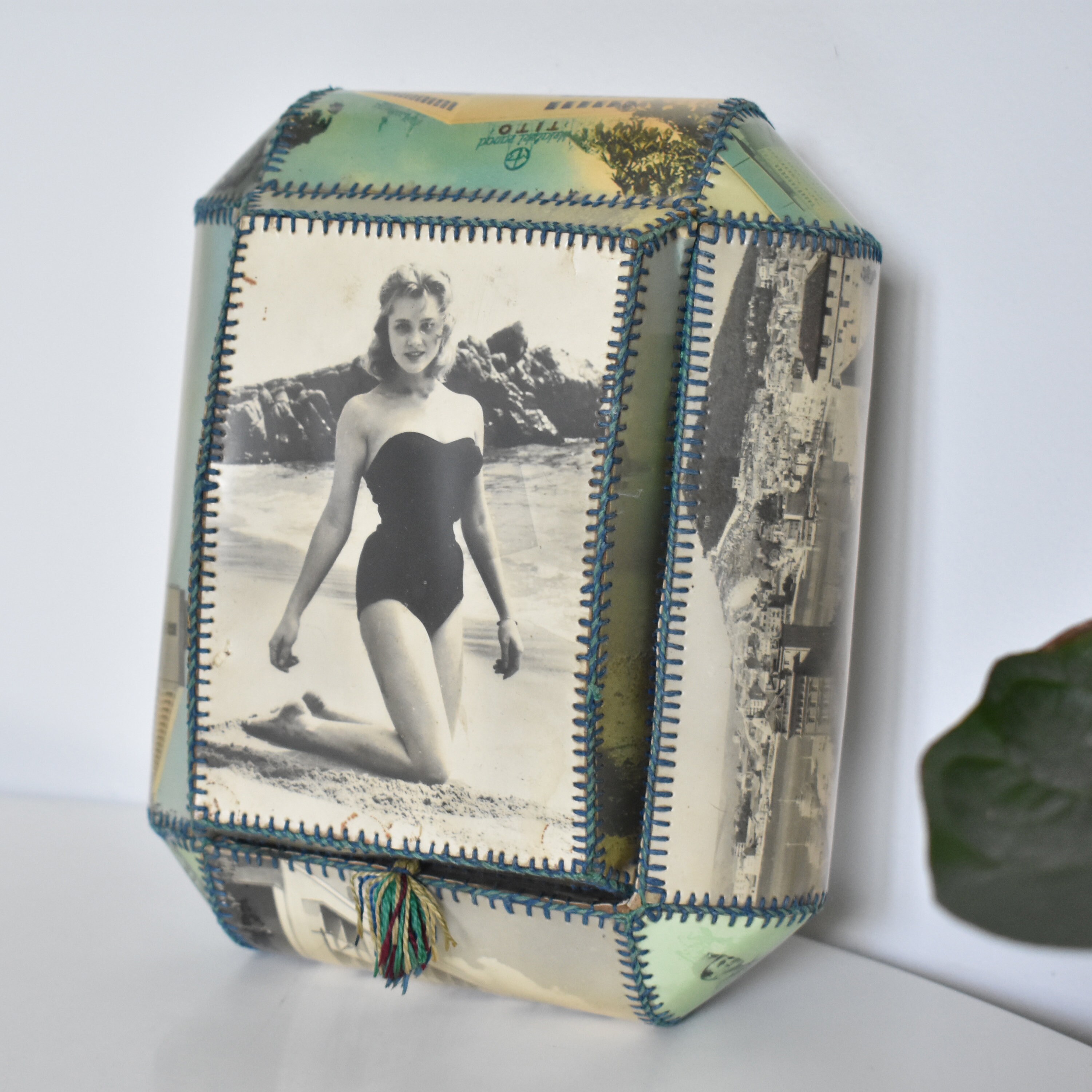 Vintage Handmade Postcard Trinket Box: Yugoslavia 1960s Jewelry