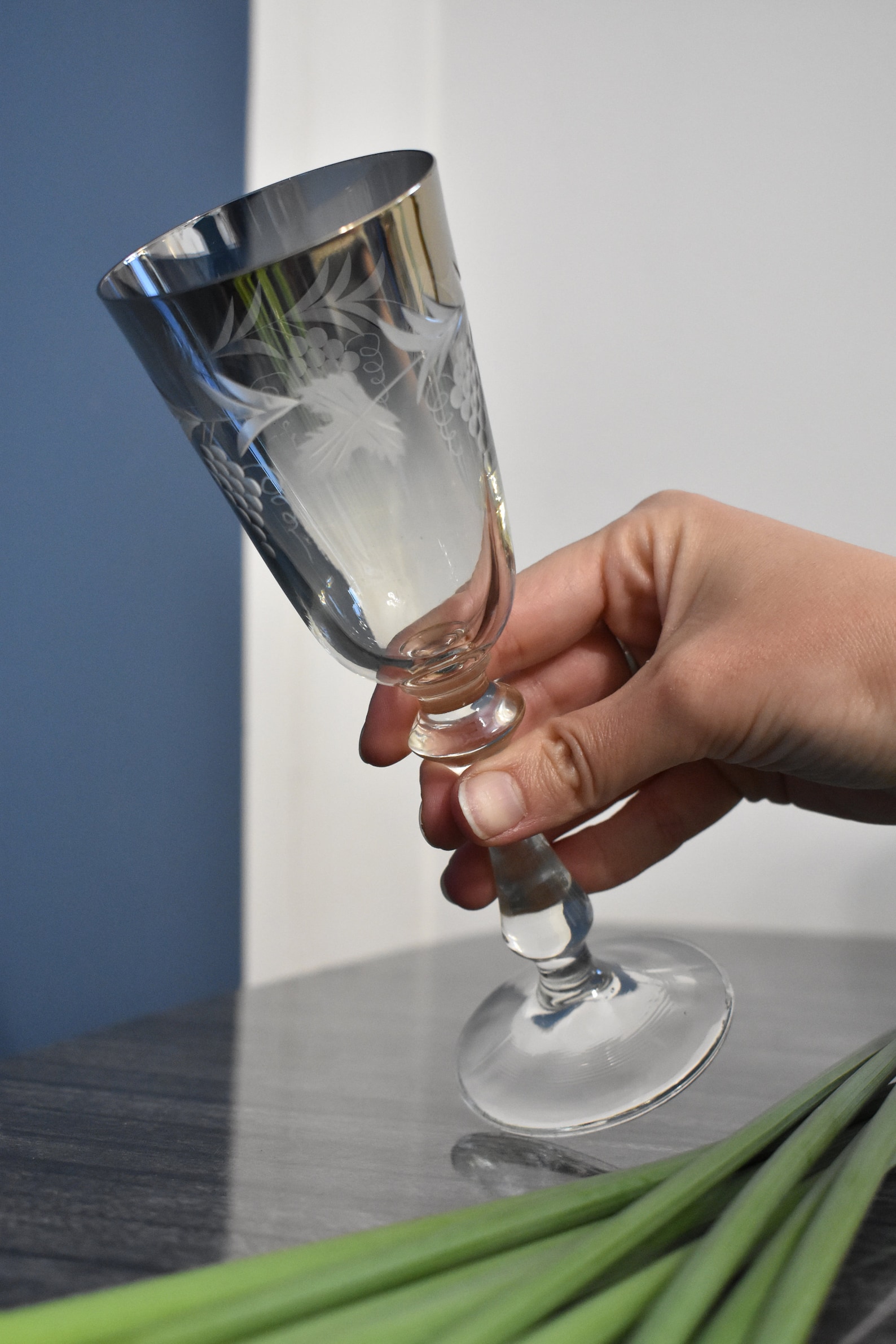 Mid Century Wine Etched Silver Glasses / Raised Grape Vines / Etsy