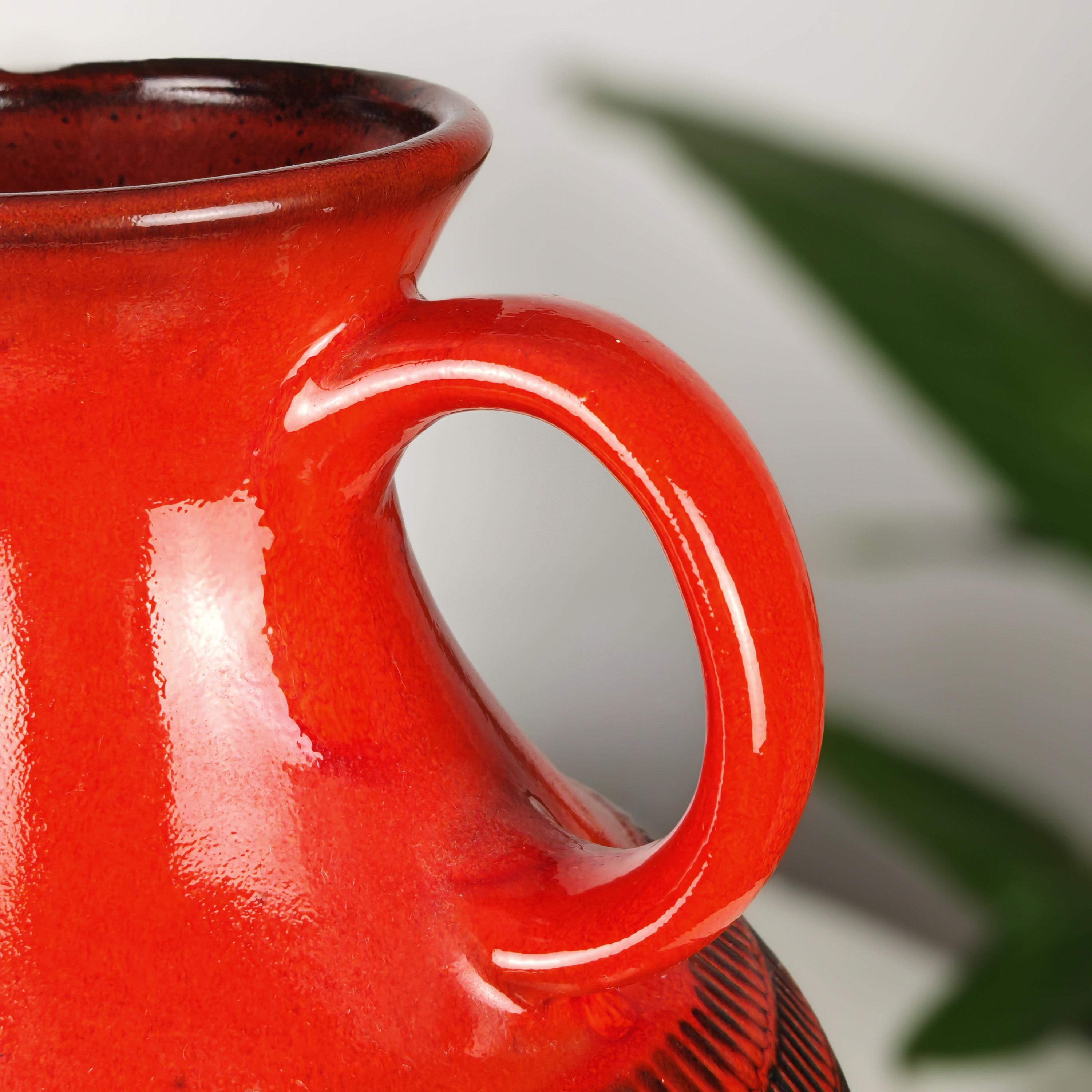 Vtg Jasba Ceramic Handled Vase N 608 13 36 / Red Fat Lava