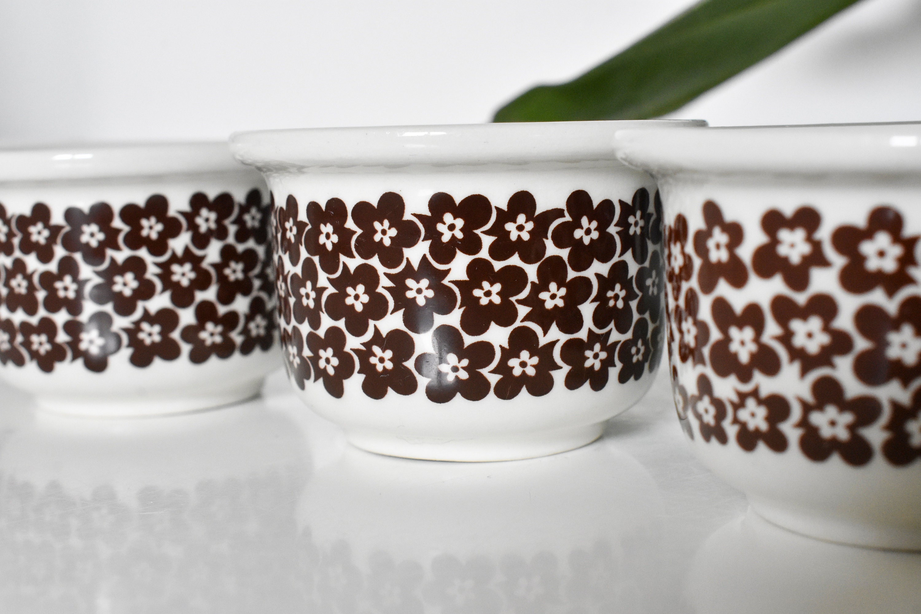 Arabia Finland Faenza Egg Cups - Set of 5 Brown Floral 70s Vintage 