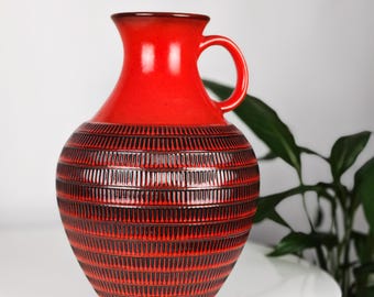 towavaseシルクmavuno Vtg Jasba Ceramic Handled Vase N 608 13 36 / Red Fat Lava