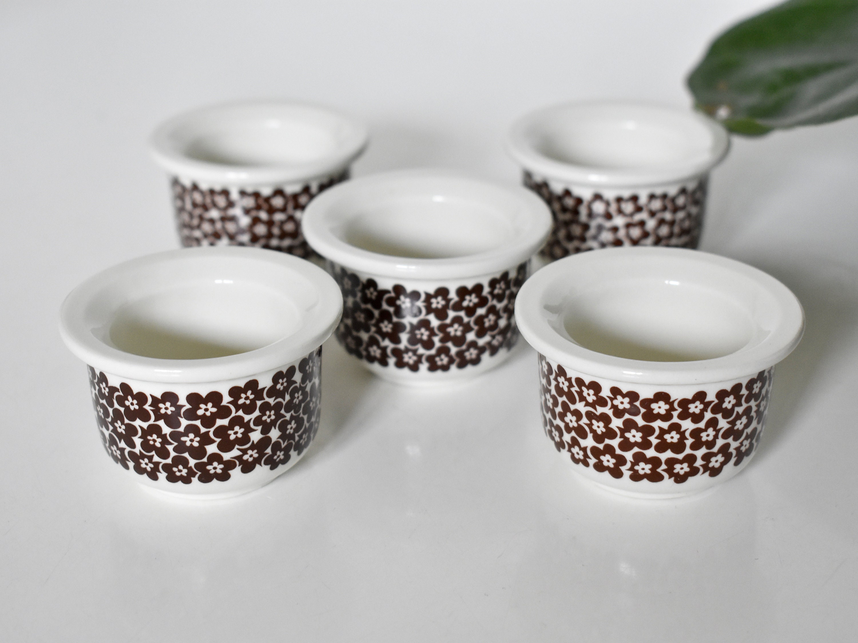 Arabia Finland Faenza Egg Cups - Set of 5 Brown Floral 70s Vintage 