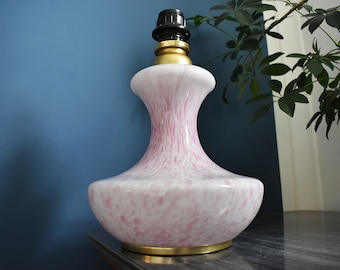 Pink Murano Style Table Lamp / Mid Century Opaline Glass Lamp / Pink Accent Lamp / Cased Glass / 70s