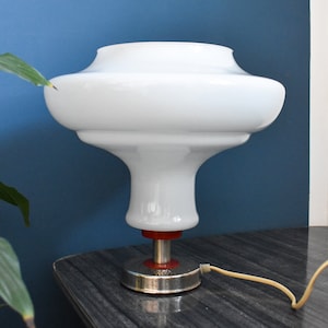 Mid Century Opaline Glass Table Lamp / White Cased Glass Lamp / Retro Table Lamp / Vintage Accent Lamp / Yugoslavia / 70s