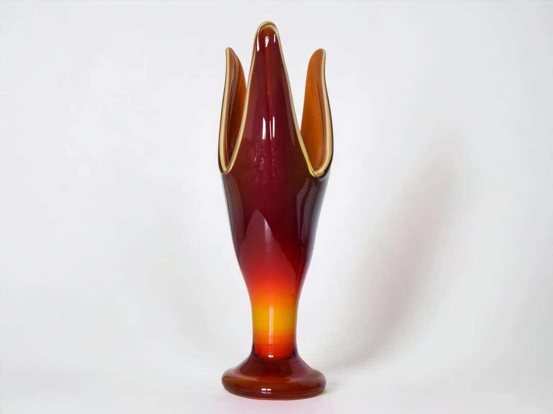 Vintage Red Blown Glass Vase by Dragan Drobnjak / Sunset Vase