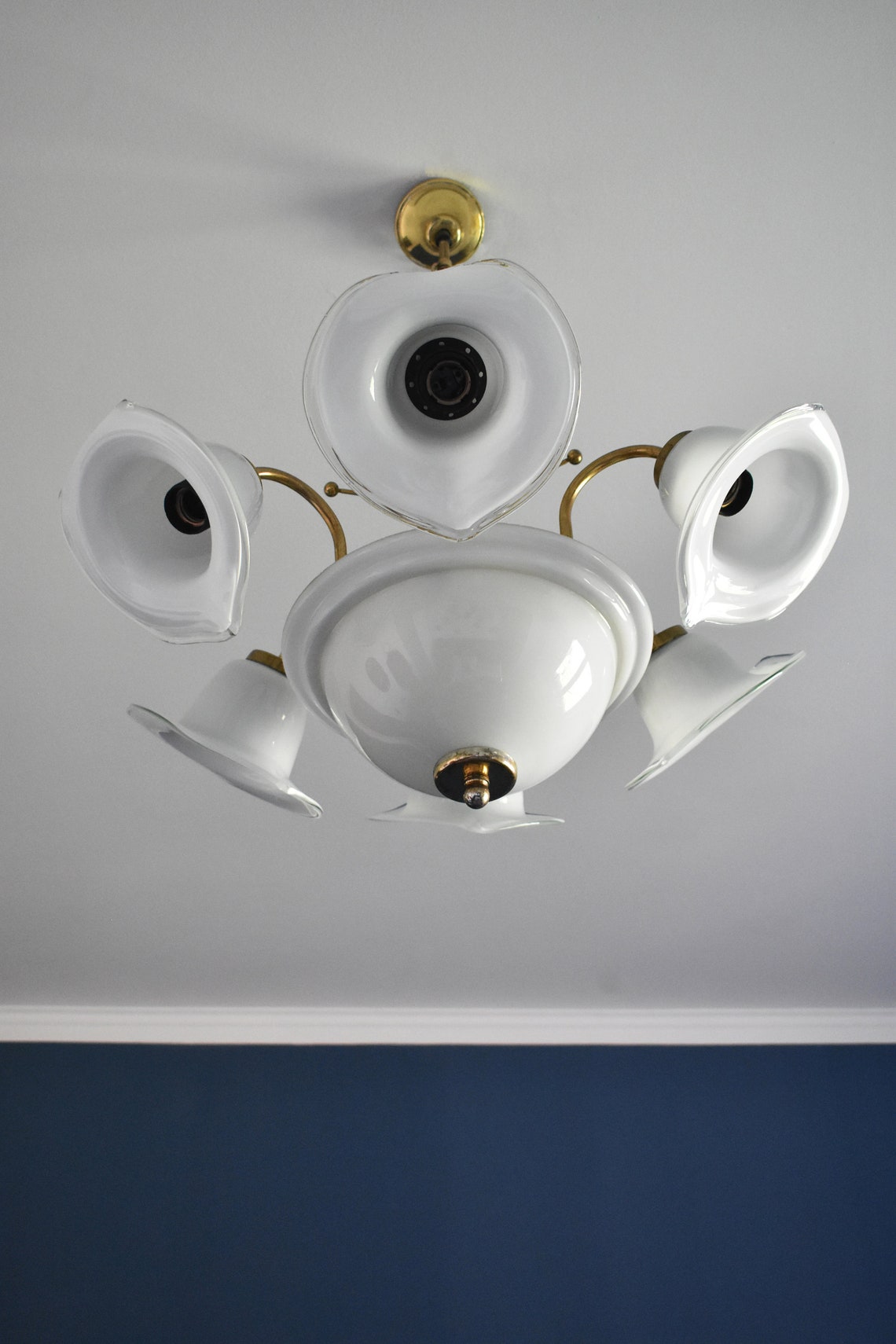 Vintage Blown Glass Flower Chandelier / Murano Style Etsy