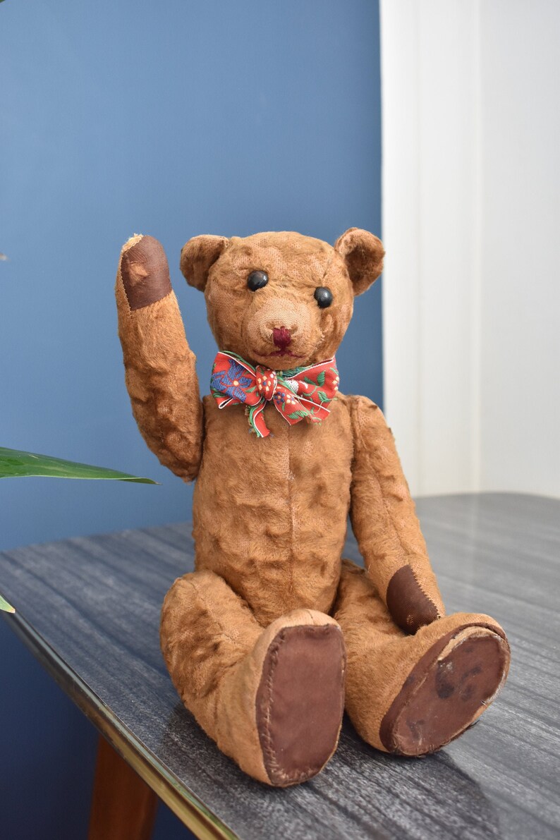 Antique Straw Stuffed Teddy Bear/ Wooden Eyes / Jointed Mohair | Etsy